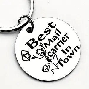"Best Mail Carrier in Town" Stainless Steel Keychain with Engraved Letters & Icons - Ideal Gift for Postal Workers, Mailmen, and Professionals - Perfect for Christmas and Festive Parties, Postal Worker Appreciation | Humorous Keychain | Polished Finis
