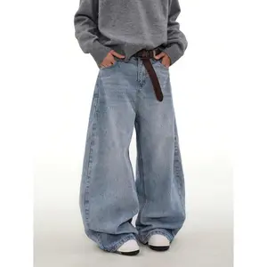 Vintage Baggy Jeans Grunge Streetwear Wide Leg Denim Pants with Pockets Fabric Fashion