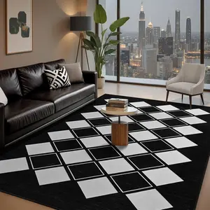 Modern Minimalist Living Room Large Area Rug, Plaid Geometric Mat, Nordic Style Fashion Retro Home Decor Carpet