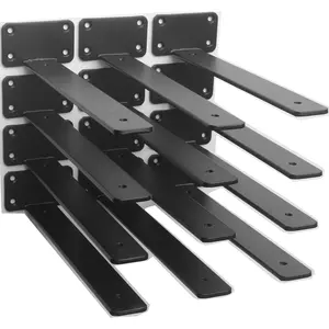 12 Pack - 10 inch Black Hidden L Shelf Bracket (1/5 Inch Thicked) Iron Floating Shelf Brackets Industrial Brackets for Shelf