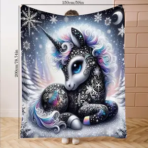 Unicorn Print Flannel, Soft Comfortable Sofa Cover, Gift Blanket, Holiday Decor, Bed Office Camping Travel, Soft Throw Blanket, Warm Blanket, All Seasons, Lightweight Blanket, Warm Napping Blanket