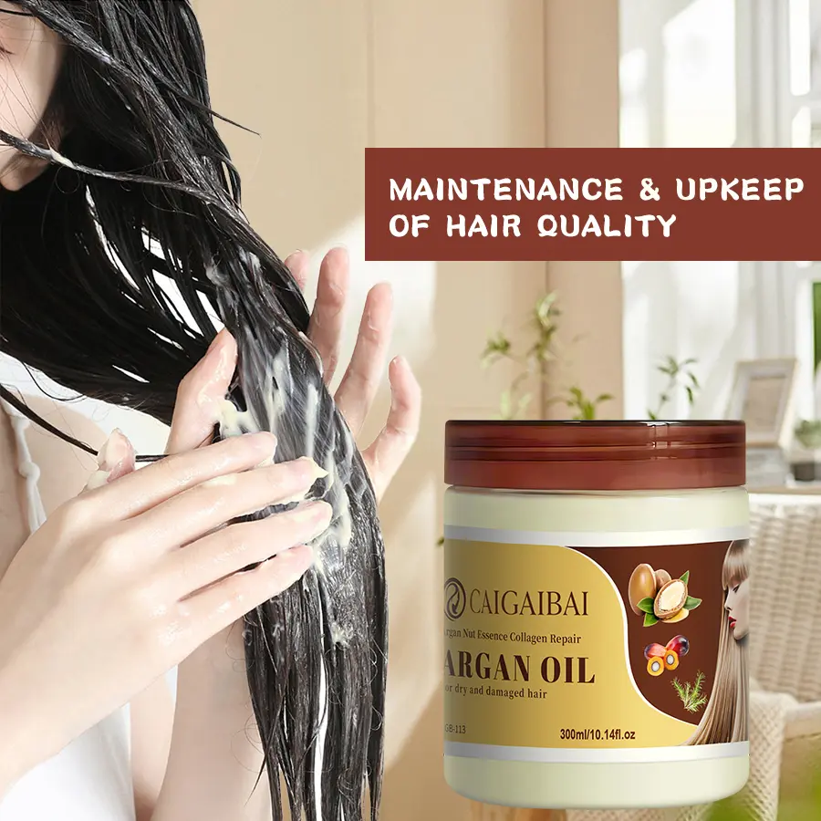 CAIGAIBAI Collagen Shine Boosting Repair Hydrating Mask for All Hair Types - Deep Conditioning Repair Argan Shampoo, Moisturizer & Cleanser with Oils Moisturizing