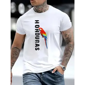 Men's Honduras & Bird Graphic Print T-Shirt - 100% Cotton Regular Fit Round Neck Short Sleeve Tee for Casual Streetwear, Parties, Holidays - Machine Washable All-Season Comfort, Holiday Attire |     Cotton Fabric