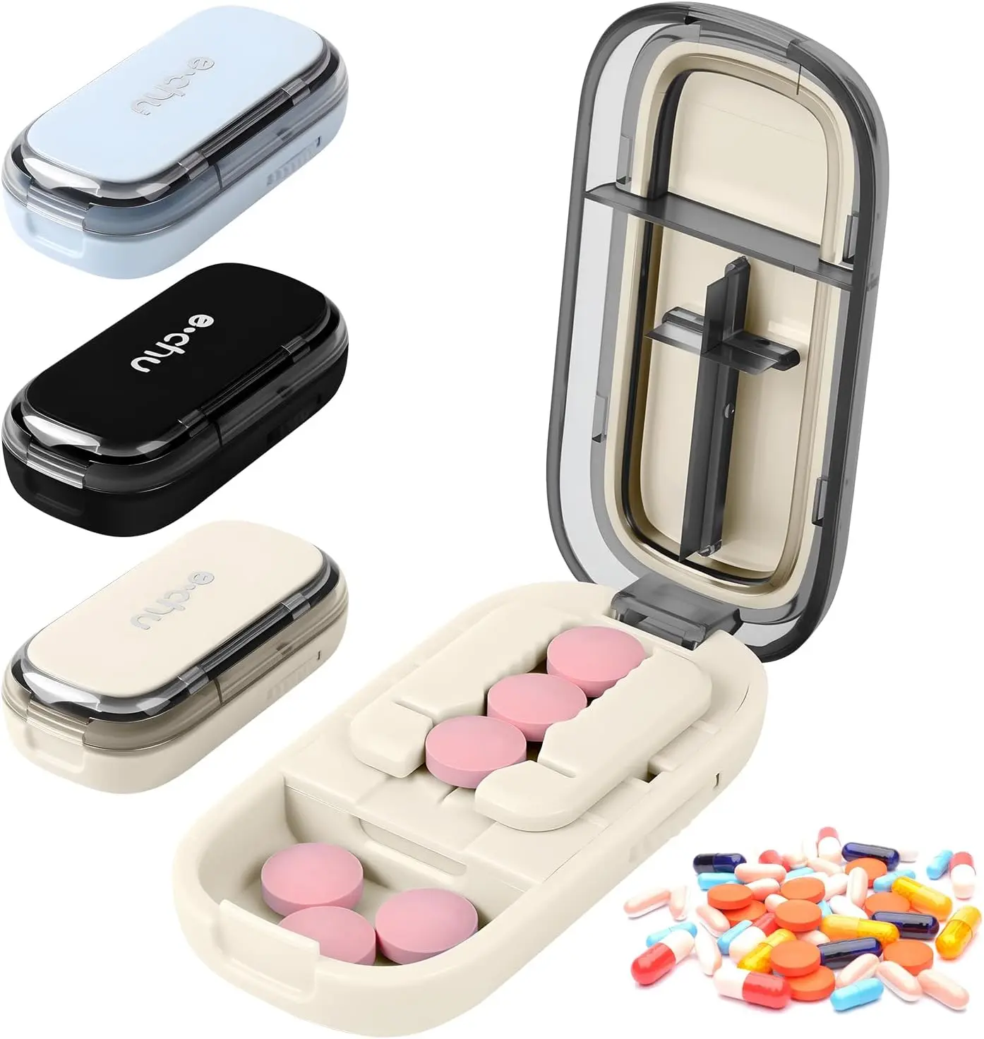 Pill Splitter Box-3-in-1 Medicine Cutter for 1/4 1/2 & 1/3 Doses, Portable Tablet Organizer for Travel, Pet Medication & Daily Use, Easy-to-Use Splitter for Precision Cuts - for Small and Tiny