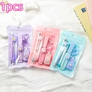 Seven-In-One Multifunctional Stationery Set, Four Color Options, Includes Push-Pull Eraser, Fluorescent Pens, Ballpoint Pens, Ideal Gift