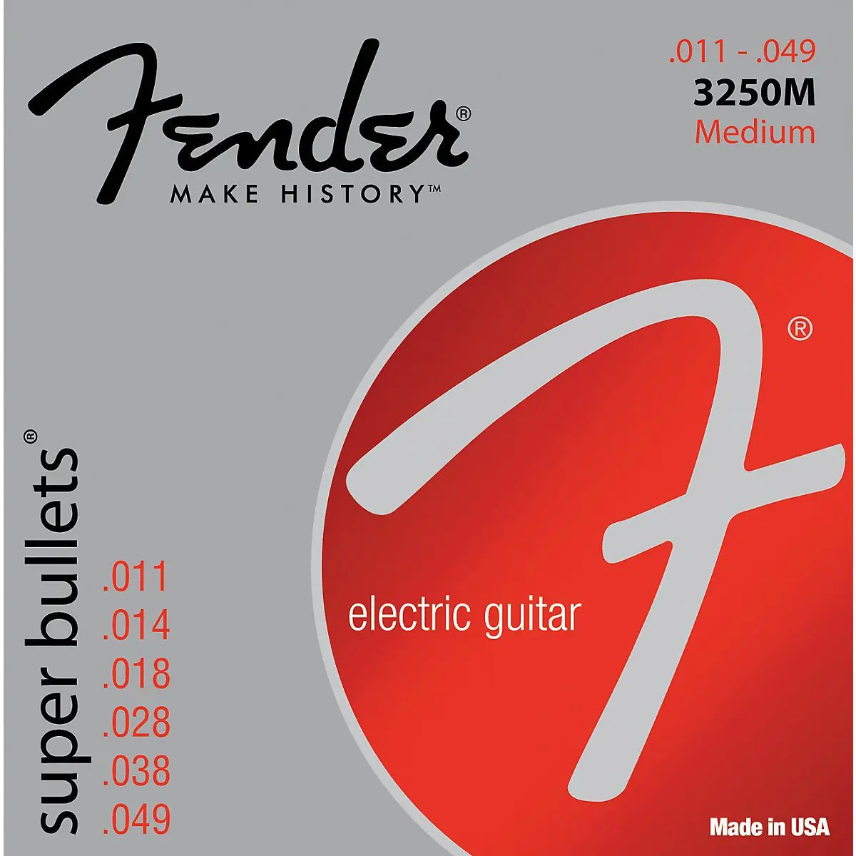 Fender Super Bullet 3250M Medium Nickel Plated Steel Electric Guitar Strings, Bullet End, .011 - .049 Gauges, Set of 6 Strings