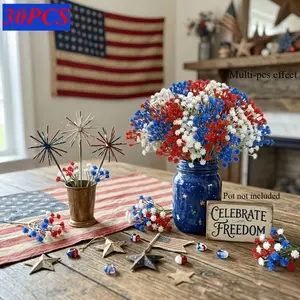 30pcs Red White Blue Mixed Colors Artificial Gypsophila Fake Flowers, Suitable for Independence Day Parties, Weddings, Birthday Parties, Holiday Parties, Family Gatherings, Anniversaries, Showers