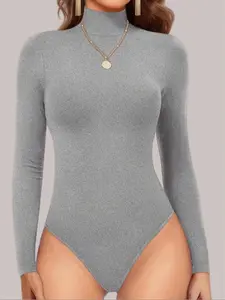 1/3 Counts Women's Plain Turtle Neck Long Sleeve Jumpsuit, Butt Lifting and Tummy Control Bodysuit Jumpsuit, Thermal Loungewear, Slim Fit Teen Girls Fall Winter Y2k Clothes 2025, Womenswear, Suitable For Daily Wear, Fashion Outing, Casual