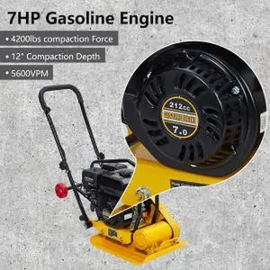 6.5HP Gas Powered Plate Compactor, Carbon Steel Vibratory Plate Tamper for Asphalt, Soil, Paver Compaction