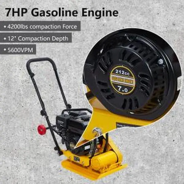 6.5HP Gas Powered Plate Compactor, Carbon Steel Vibratory Plate Tamper for Asphalt, Soil, Paver Compaction
