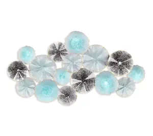 HomeRoots 24" X 44" Aqua Charcoal & Silver Metal Discs Hanging