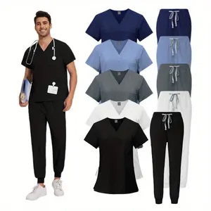 Scrubs for Men Set - Stretch Scrub Top & Jogger Pant with Multi Pockets Top Pants Sets Spa Suit Uniforms Man Scrub Set Beauty Salon Workwear Scrubs 2 Pieces