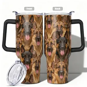 1pc, 40oz/30oz/20oz/14oz Stainless Steel Cup German Shepherd Dog Double Wall Vacuum Insulated Cup, Leakproof Lid & Carry Handle Travel Mug for Outdoor Camping Hiking, Gift for Dad, Mom, Brother