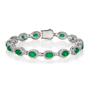 Oval Gem Art Deco Bracelet in Emerald