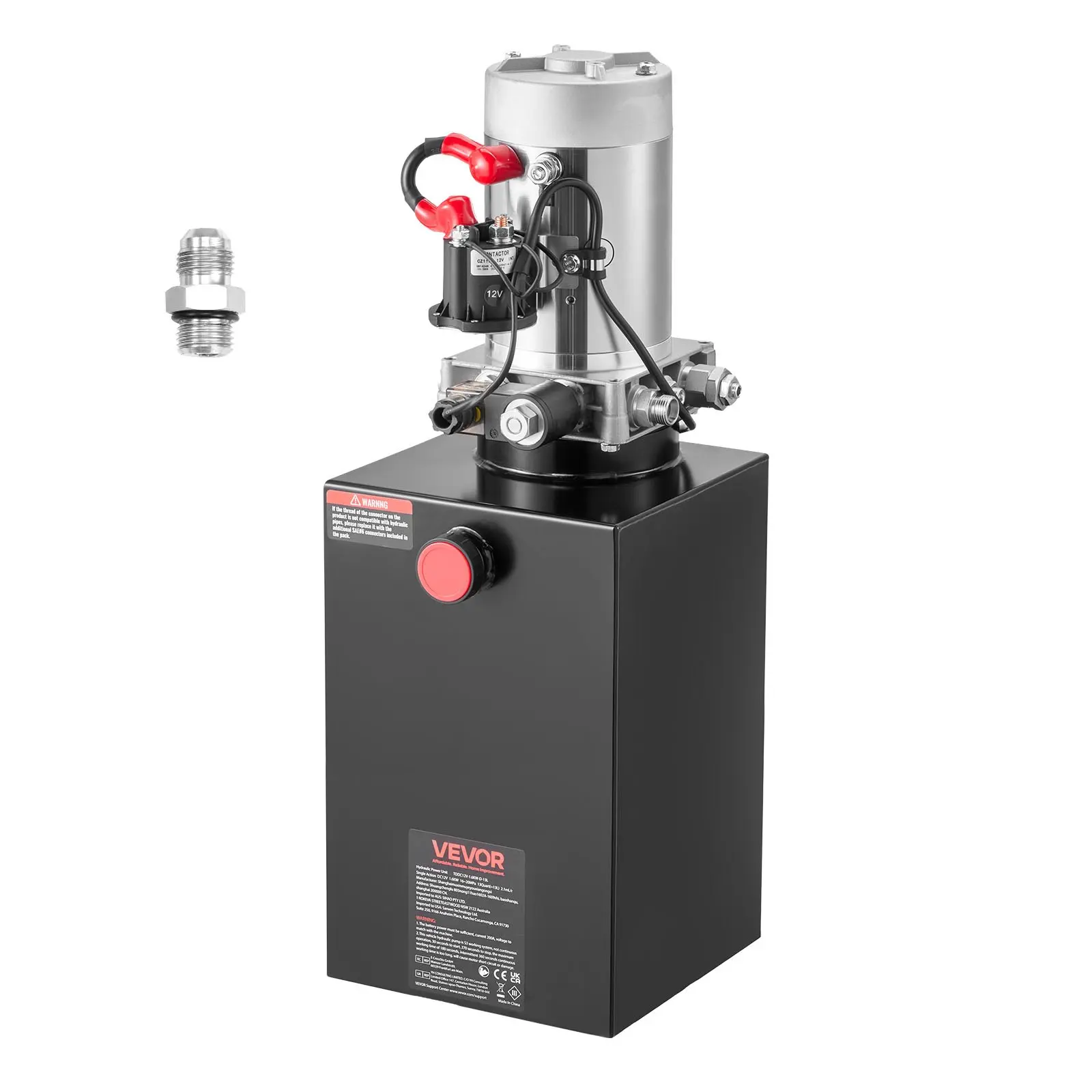 VEVOR 15 Quart Hydraulic Power Unit, Single Acting Dump Trailer Pump, 3200 PSI Max Relief Pressure 0.91 GPM Flow Rate, DC 12V Hydraulic Pump with Metal Reservoir for Dump Trailer Car Lifting