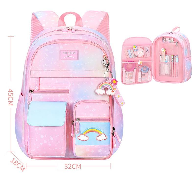 Gradient Color Backpack, Cute Cartoon Large Capacity School Backpack Double Shoulder Backpack, Casual Outdoor Bag