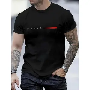 Men's Fashion Paris Print T-Shirt - Casual Round Neck, Soft Polyester, Regular Fit Summer Top in Adult Sizes t shirts