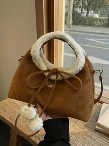 Women's Large Capacity Suede Velvet Bag, New Fall Winter Casual Shoulder Crossbody Bag, Plush Handbag, Dumpling Shape