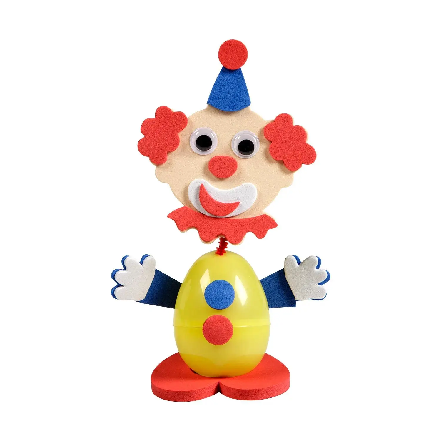 Clown Bobblehead Craft Kit - 4"x6.25" Carnival Look, Clown Theme, Carnival Red-Yellow-Blue, Makes 12 - DIY Toys for Hobbies & Beading Jewelry Making