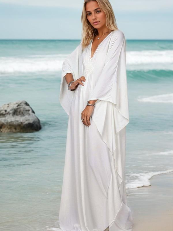 Women's Kaftan Dresses, Plus Size Bathing Suit Cover Up, V-Neck Batwing Design, Loose Fit Moroccan Style Mumu Dress, Batwing Sleeve Kaftan
