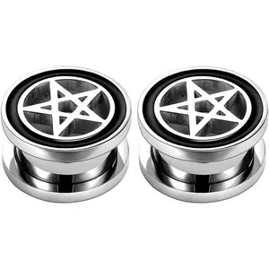 Pentgram Star Ear Plug Tunnels Piercing 316L Stainless Steel Expander for Ear Body Piercing