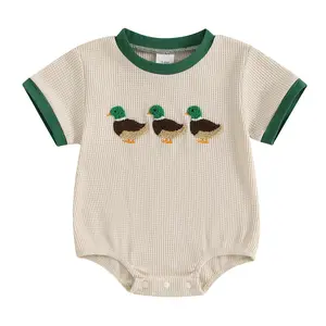 Baby Boy Girl Waffle Mallard Duck Bubble Romper Short Sleeve Onesie Bodysuit Jumpsuit Infant Summer Hunting Clothes