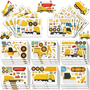 8/16pcs Construction Vehicle Puzzle Stickers Excavator Crane Crane Mixer Truck Stickers DIY Dress Up Stickers Crafts Holiday Party Gift Bag Fillers Stickers Book Birthday Gifts Rewards