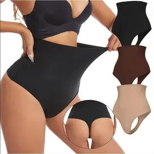 Danedvi Women's High-Waisted Thong Shapewear Panties - Tummy Control Elastic Seamless Compression Shorts, Soft Stretch Fabric for Slimming Fit, Nude/Black T-Back Underwear for Dresses