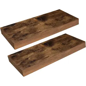 Floating Shelves for Wall, Wall Mounted Shelf Set of 2, 15.7" Shelf with Invisible Brackets, for Wall in Bedroom Living Room Office, Rustic Brown BF40BJ01