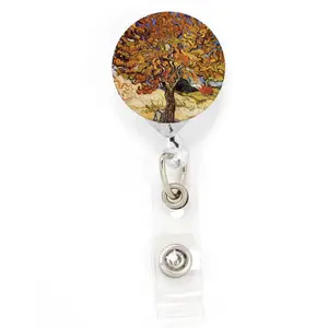 Buttonsmith VanGogh Mulberry Tree Tinker Reel Retractable Badge Reel - Made in the USA