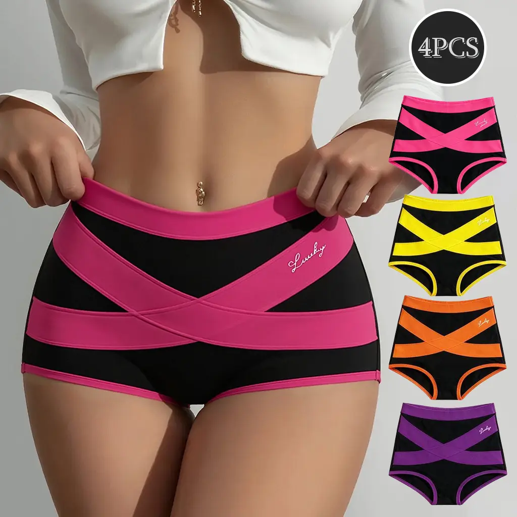 Women's 4-Pack Shaping Panties, Stylish High-Waisted Nylon Briefs with Tummy Control and Butt Lifting, Breathable Compression for Everyday Wear Cotton Elegant, Style, 4Pcs Mixed Colors