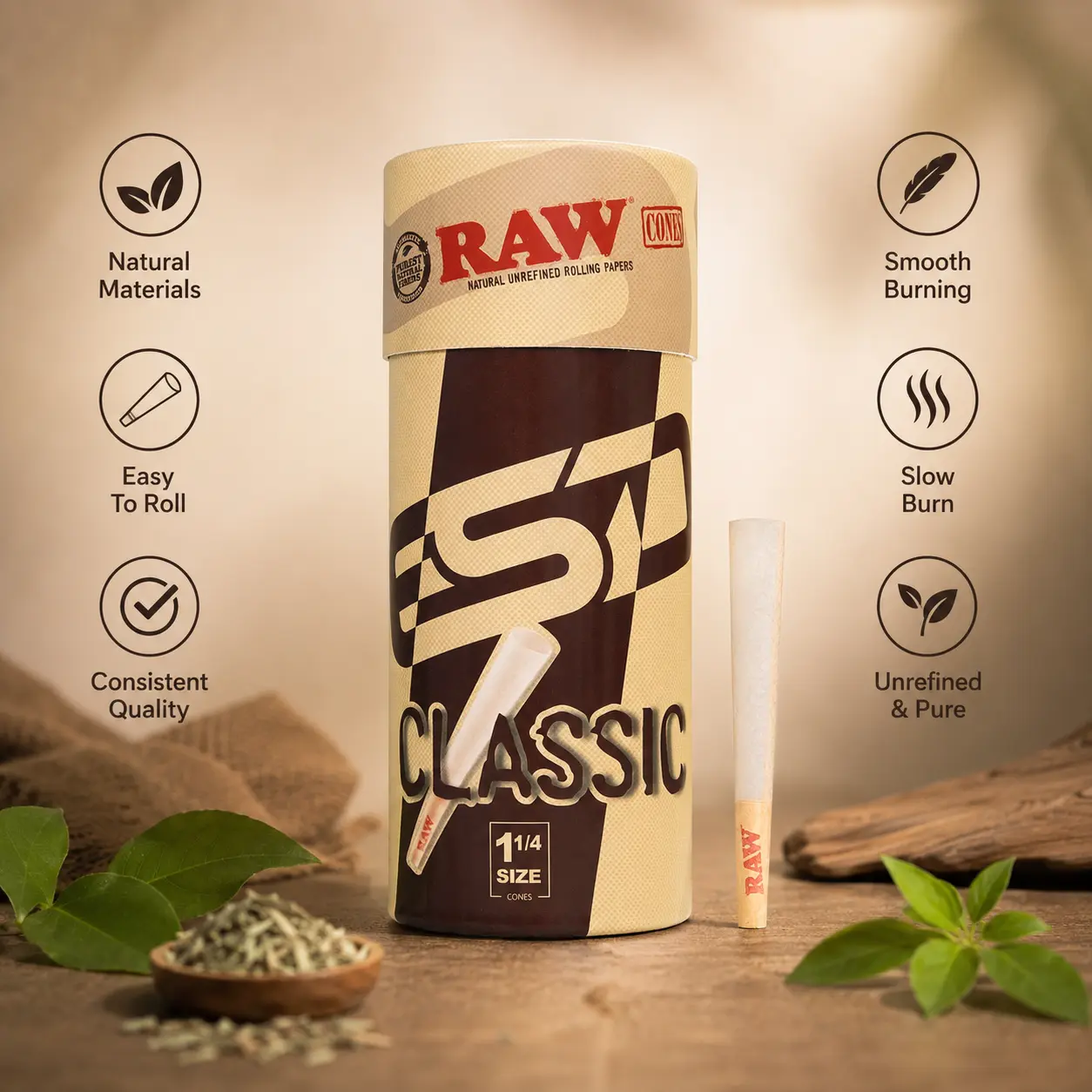 Disposable Paper Pre Rolled Cones, 1-1/4 Size - 50 Pack, Slow Burning with Included Tips & Packing Tubes (Festive & Party Home Supplies)