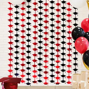 Mega-L Red and Black Graduation Decorations 2026, 2 Pack Foil Fringe Curtain 3.3x6.6 ft Metallic Tinsel Backdrop Streamers, Red Congrats Grad Photobooth Props Class of 2026 Party Decors Supplies