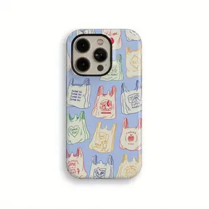 Hand-painted shopping bag-themed doodle pattern, durable and shockproof glossy 2-in-1 phone case, suitable for iPhone 17, 16, 15, 14, 13, 12, 11, X, Samsung, and other series models. Can be given as a holiday gift to friends or family.