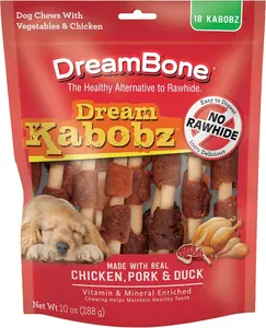 Kabob Dog Treats Chicken Duck Pork Veggies Rawhide Free Real Protein Daily Chew 18 Count