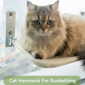 Cat Hammock, Cat Window Perch, Cat Hammock for Wall with 4 Suction Cups, Solid Metal Frame and Reversible Cover, Double-Sided Fabric Cover, Machine Washable Bed, for Cats and Small Dogs
