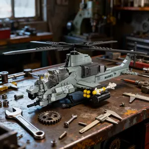 Viper Helicopter Building Block Set 576+ Pieces, Desk Shelf Home Display Model, Military Enthusiast Gift, Flight Inspiration