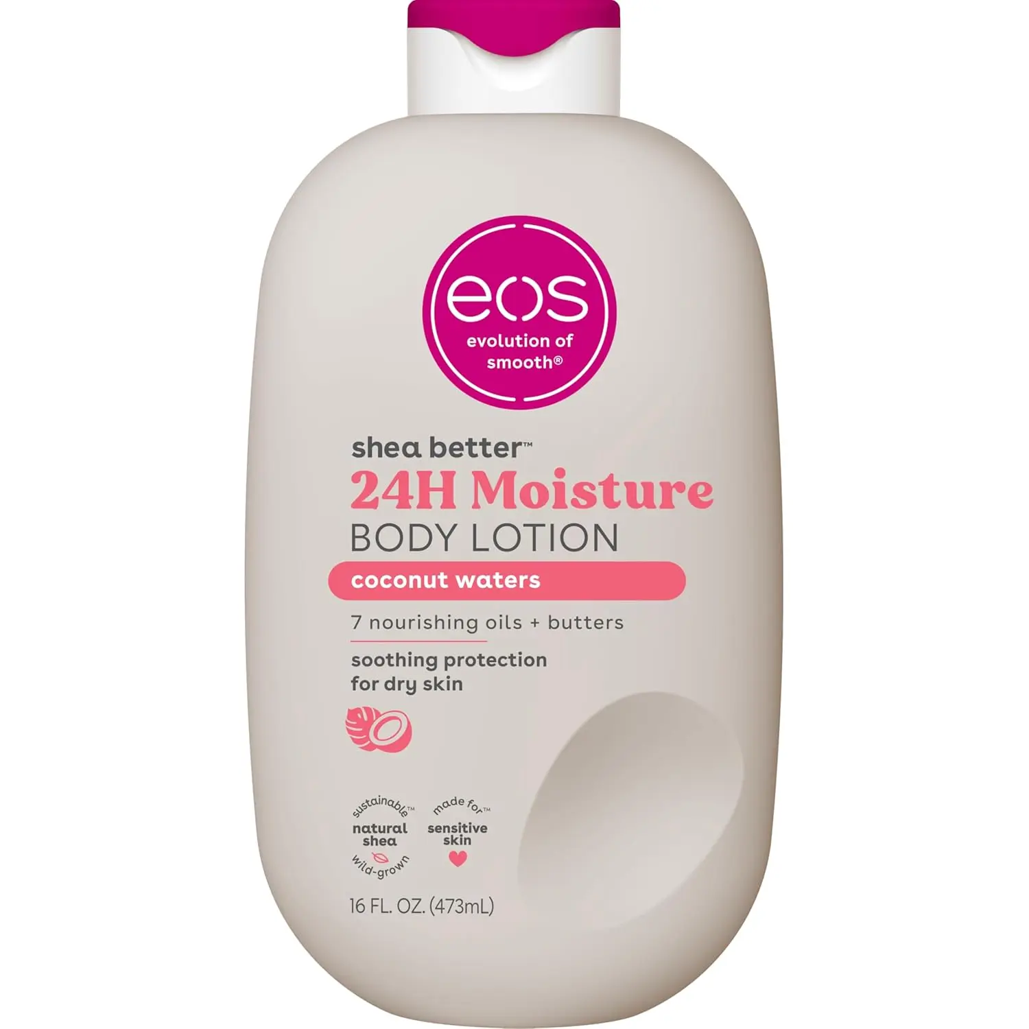 eos Shea Better Body Lotion Coconut Waters, 24-Hour Moisture Skin Care, Lightweight & Non-Greasy, Natural Shea, Vegan, Coconut Body Lotion, 16 fl oz