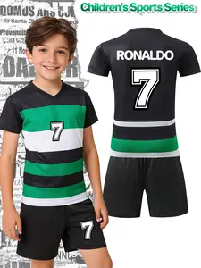 Children's football clothing set name RONALDO, number 7, including T-shirt and shorts, light and breathable, Sporty Design, Sporty Style Clothes, suitable for sports, daily use and outdoor activities, Football Uniform