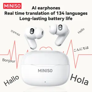 MINISO MS112 Wireless Earphones: Active noise cancellation, real-time translation, heart rate sensing, hearing aid function, Bluetooth connectivity, spatial audio, high-fidelity sound quality, USB-C charging.