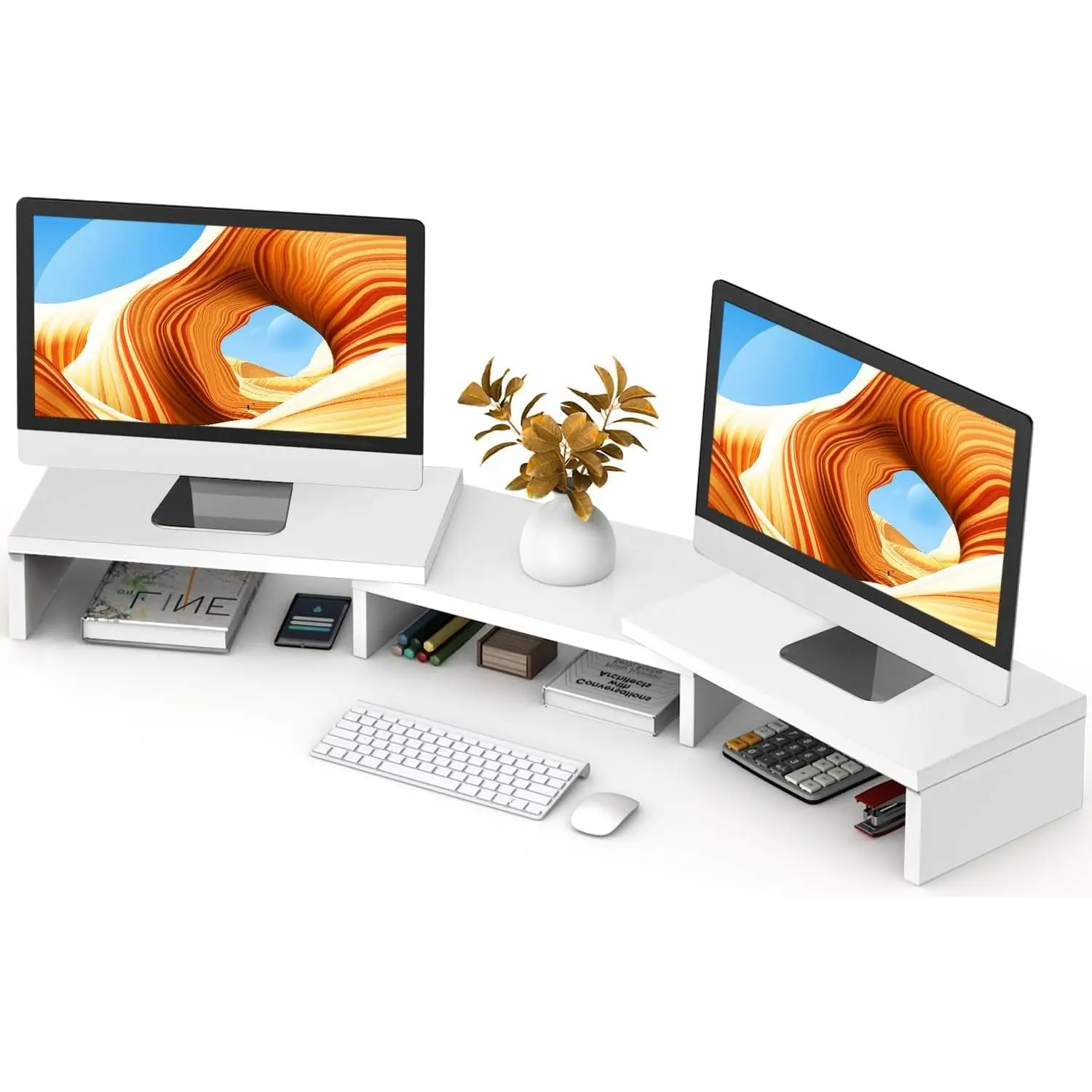 Two Computer Riser With Storage Dual Stand Riser, Computer Stands for 2 Monitors, Extra Long ...