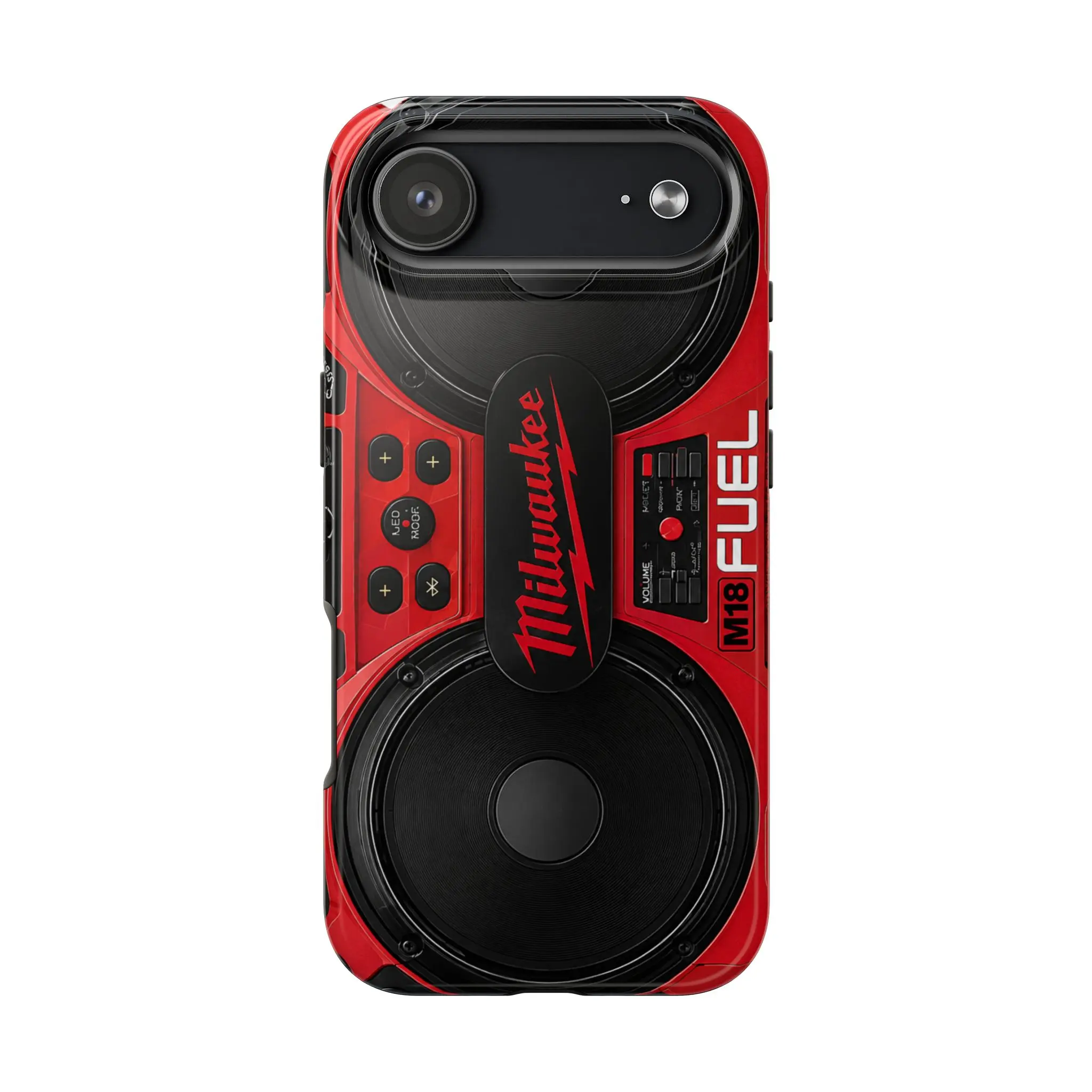 Milwaukee Fuel Jobsite Radio Phone Case, Red Black Tool Speaker Design, Rugged Blue Collar Tough Protective Case for iPhone 17 16 15 14 13 12 11 Pro Max Plus
