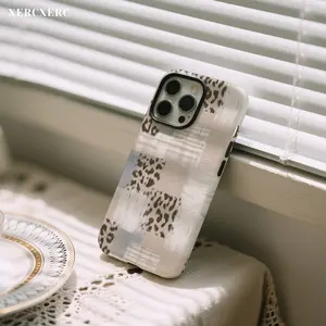 Leopard Print & Brush Stroke Geometric Pattern Phone Case, 2 in 1 PC Hard + TPU Soft Inner Cover, Matte/Glossy Shockproof Scratch - Resistant Matching Perfect Gift Funda Para for Daily Use, Case iphone 11 12 13 14 15 16 16e 17 Pro ProMax Air,Galaxy S26 S2