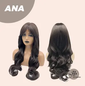 JBEXTENSION 27 Inches Long Curly Midnight Brown( Black/Brown) Wig with Bangs ANA