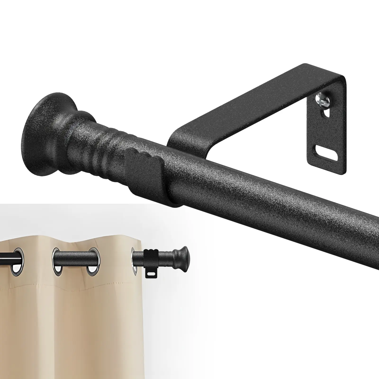 Curtain Rod for Windows 5/8 Inch Small Curtain Rod Set Curtain Pole Curtain Rod Style Black Curtain Rods for Bedroom Heavy Duty Drapery Rods with Brackets Window Mounted Rod for Curtains