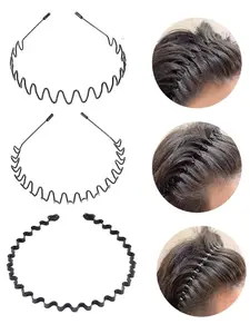 Men's Wave Zigzag Design Workout Headband Set, 3-Piece Gym Accessories, Fashionable Sports Headbands for Active Lifestyle, Durable & Comfortable