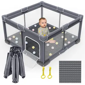 Foldable Kids Playpen with Mat, Foldable Playpen for Kids  and Pet, Folding Kids  Activity Center, Portable Play Yard with 2 Handlers + Suitable Size Mat