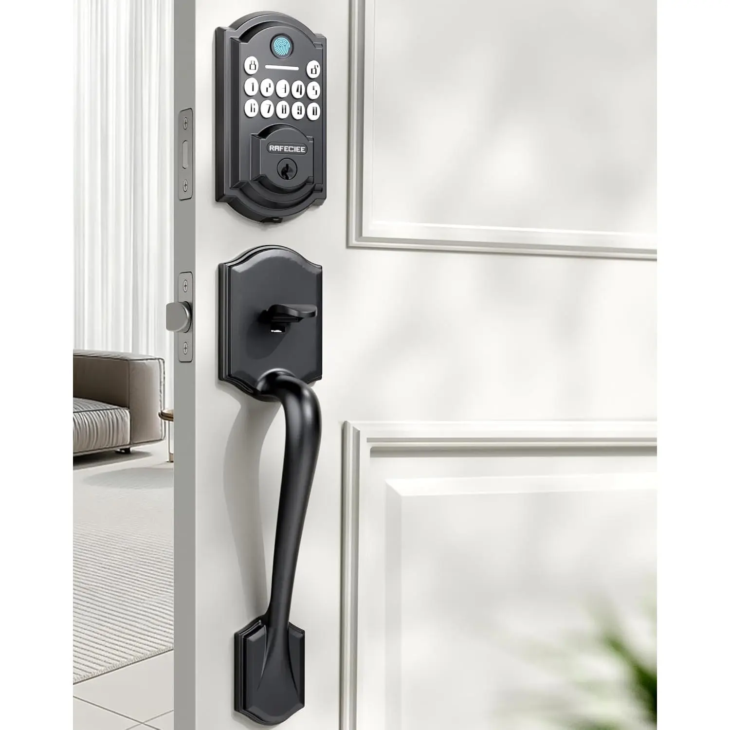 Front Door Lock Set Keyless Entry Door Lock Deadbolt with Handle Set - Fingerprint & Passcode, Smart Front Door Lock Set with Keypad, Smart Door Locks for Front Door, Easy Installation