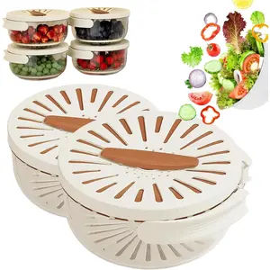 Fruit Strainer,Multipurpose Drain Basket with Lid,Fruit Drain Basket with Lid and Handle, Bilayer Collapsible Washing Washing Bowl For Strawberries/Washing/Storing (2, Brown) Kitchen Utensils