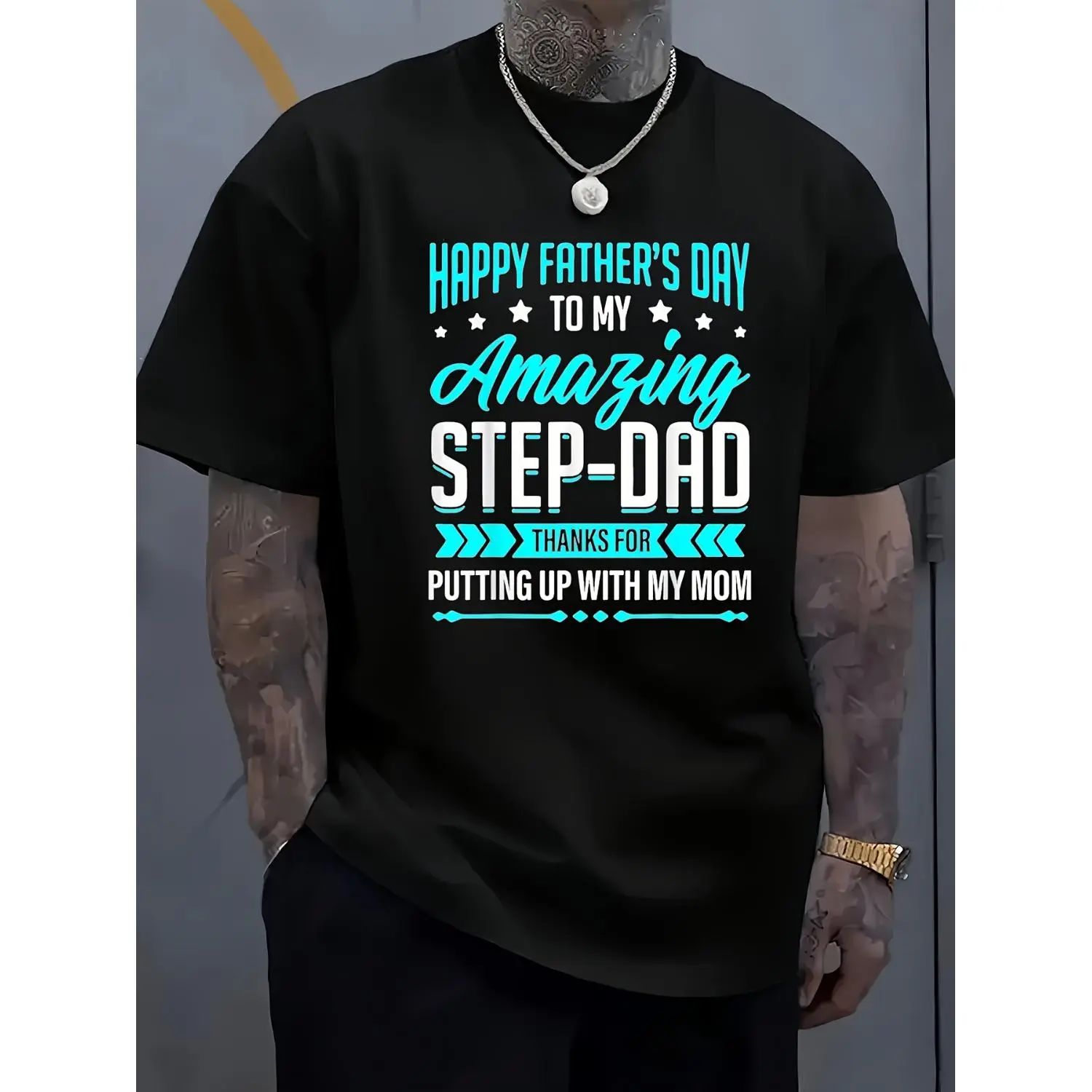 [Father's Day] Men's Step-Dad T-Shirt - Funny Gift Suitable for My Amazing Step-Dad Design, Casual Crew Neck Tee, Soft Breathable Shirt for Daily Wear or Special Occasions, Stepdad Apparel for Year-Round